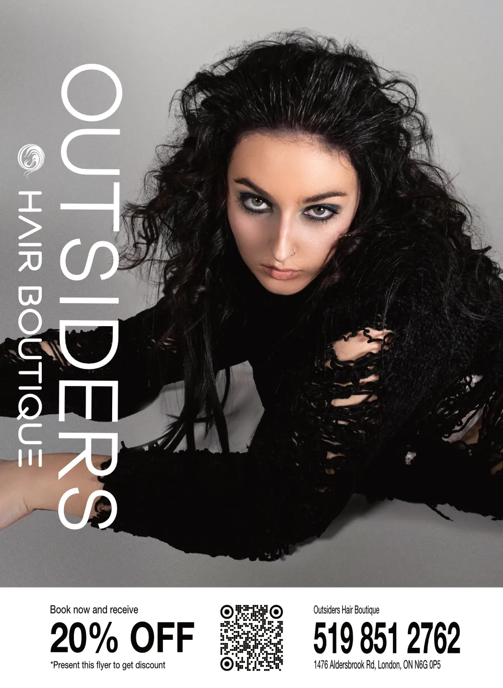 Outsiders Hair Boutique fashion portrait promotional flyer